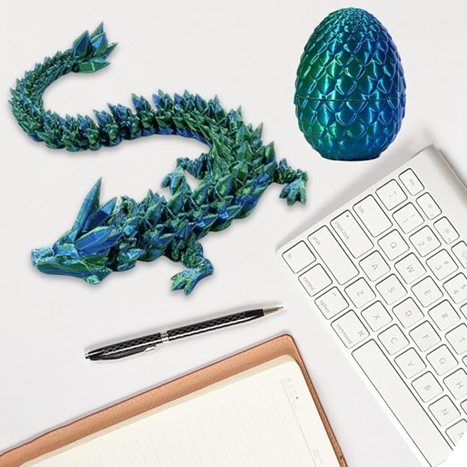 Flexible Joints Dragon in Egg Crystal Sculpture - 3D Printed Dragon Toy for Home and Office Decor