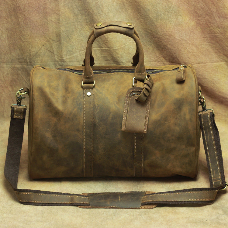 Men’s Genuine Leather Vintage Hand Travel Luggage Bag - Durable, Stylish, and Spacious