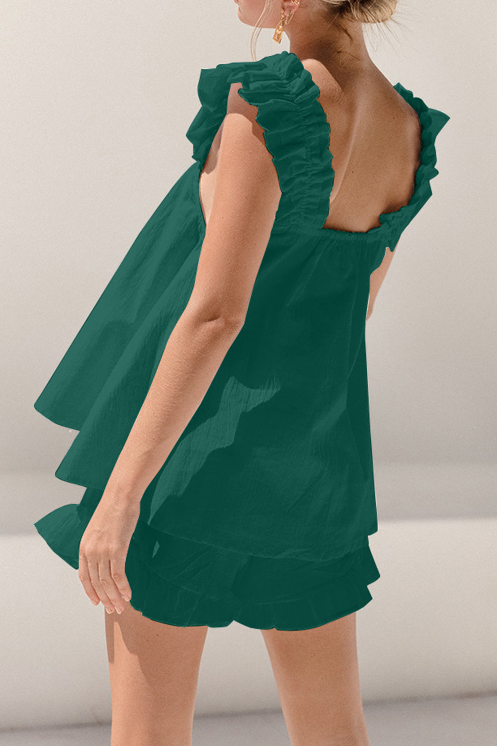 Ruffled Square Neck Top and Shorts Set – 2-Piece Summer Outfit for Women