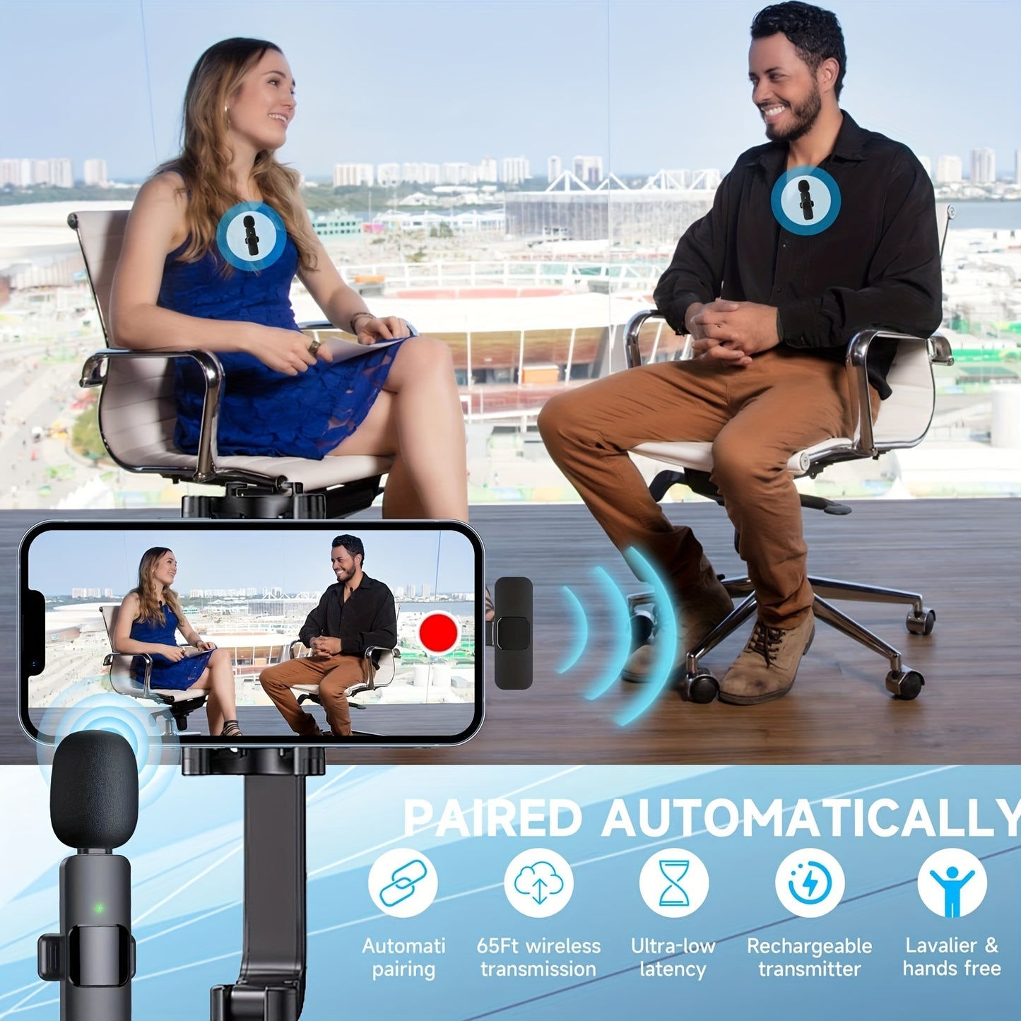 Wireless Lavalier Microphone for iPhone & iPad – Clip-On Cordless Lapel Mic, Omnidirectional Condenser for Interviews, Video Recording, Vlogs, YouTube & Podcasts