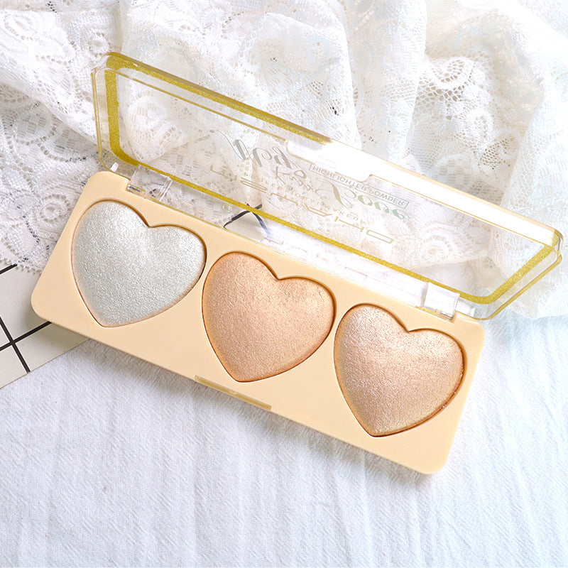 Three-color Love High-gloss Pearlescent Brightening Cute Girl Student Eye Shadow Repair Makeup Palette