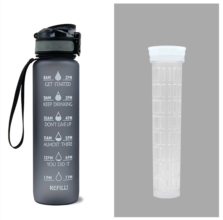Motivational Water Bottle 1L Tritan with Time Marker, Bounce Cover for Cycling, Leakproof Cup - Ideal for Sports Fitness Bottles