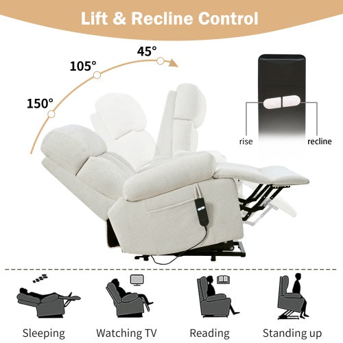 Oversized Power Lift Recliner Chair For Elderly, Electric Fabric Recliner Chair For Seniors, Home Theater Seating,Reclining Sofa Chair With Remote Control,Side Pocket ,Spacious Seat Light Gray