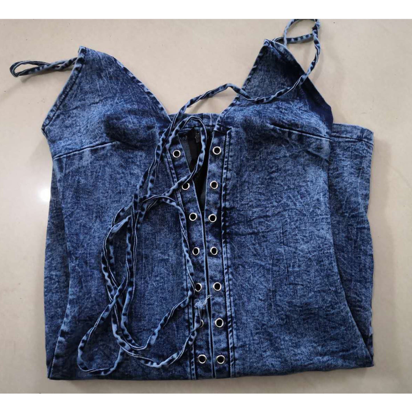 Women's Stretch Denim Tie-Up Mini Dress - Casual and Stylish Jean Dress