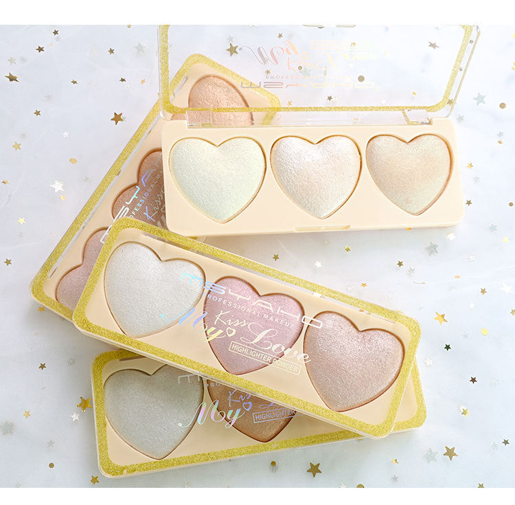 Three-color Love High-gloss Pearlescent Brightening Cute Girl Student Eye Shadow Repair Makeup Palette