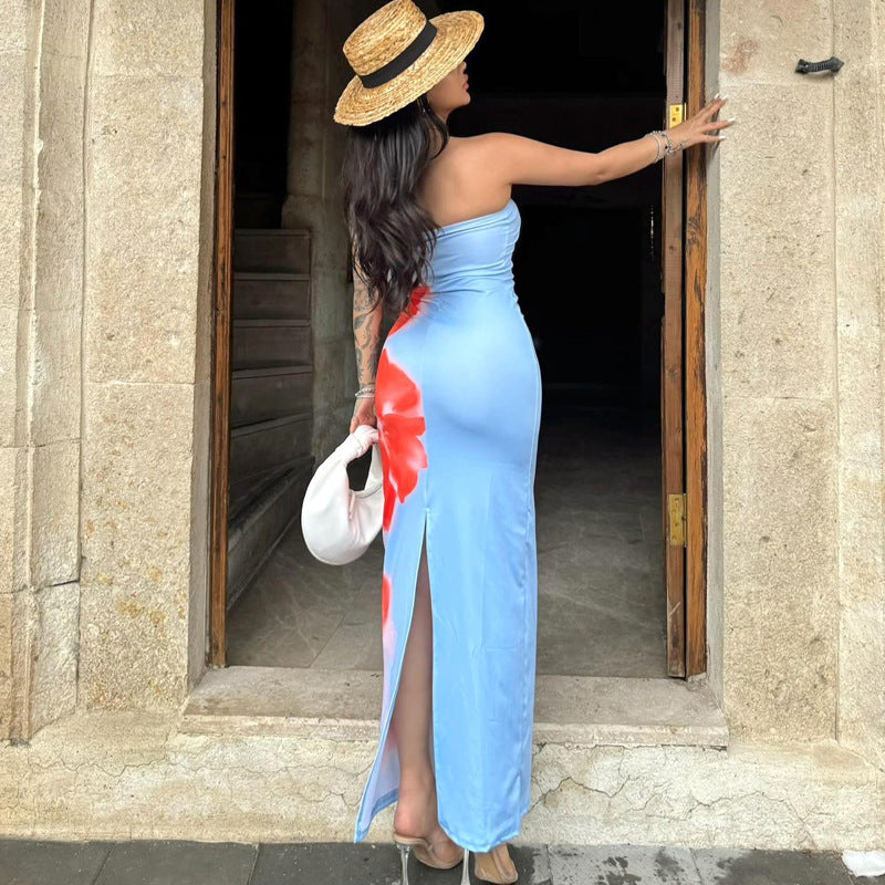 Sexy Strapless Slim Slit Tube Long Dress for Summer Parties & Beach - Women’s Fashion