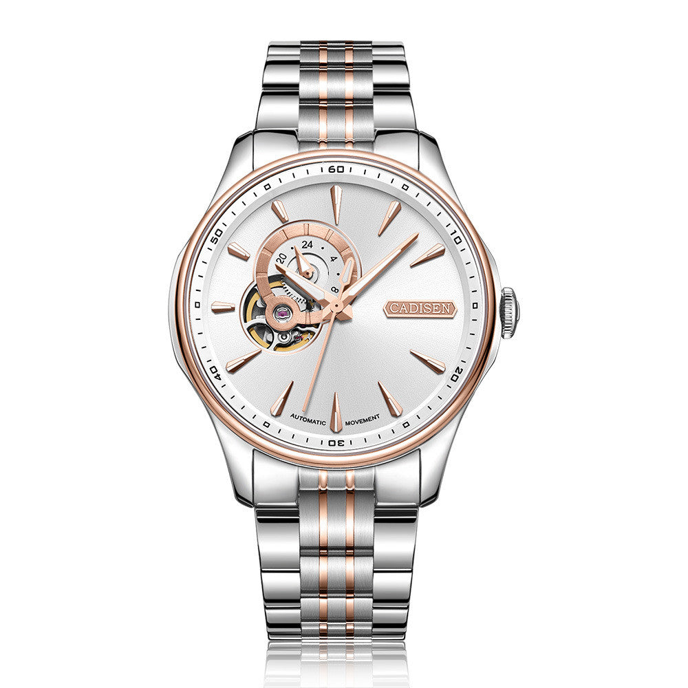 Luxury Stainless Steel Mechanical Watch – Sapphire Glass, 50M Waterproof, Rose & Blue Dial Options