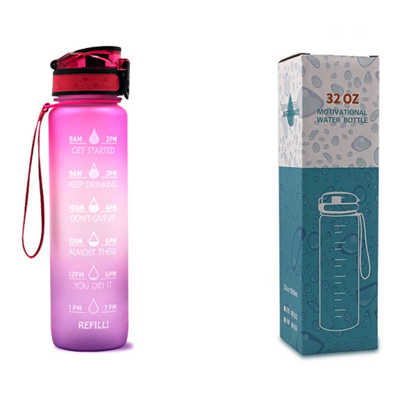 Motivational Water Bottle 1L Tritan with Time Marker, Bounce Cover for Cycling, Leakproof Cup - Ideal for Sports Fitness Bottles