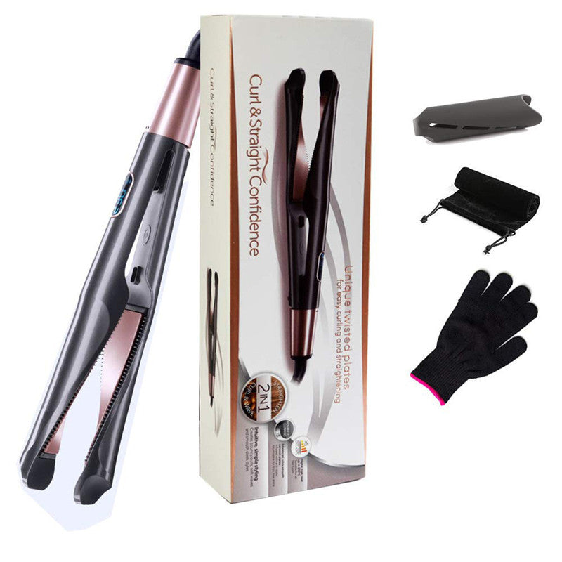 2-in-1 Hair Straightener and Curler | Tourmaline Ceramic Flat Iron for All Hair Types | Professional Curling Iron for Hair Styling