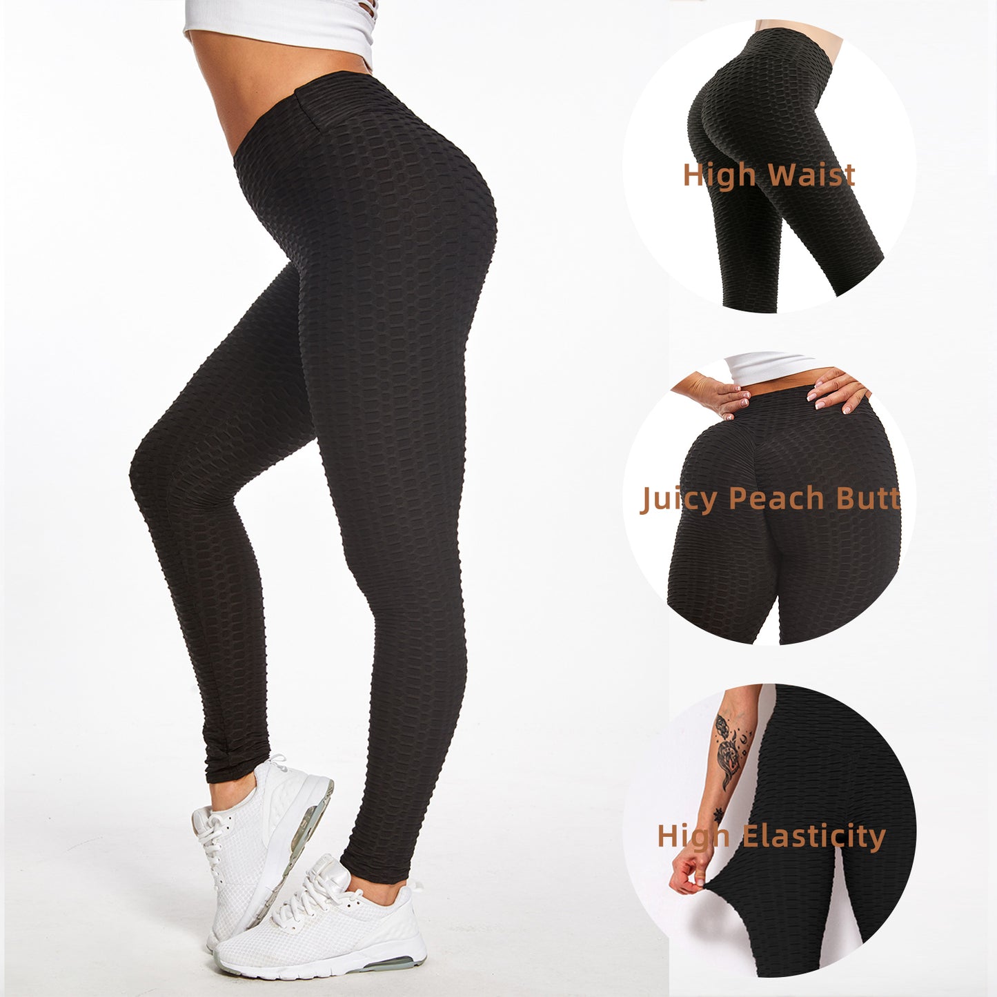 High-Waisted Bubble Textured Butt Lifting Yoga Pants - Tummy Control Workout Leggings for Women