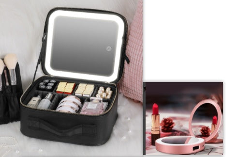 Smart LED Cosmetic Case with Mirror – Large Capacity Portable Makeup Bag, Fashionable Travel Storage