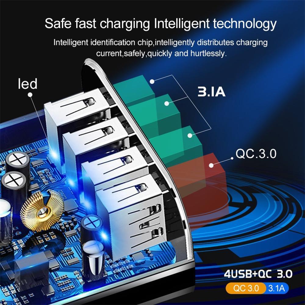 3A Fast Charging 4-Port USB Wall Charger with LED Light – Multi-Device USB Charging Adapter for Phones & Tablets