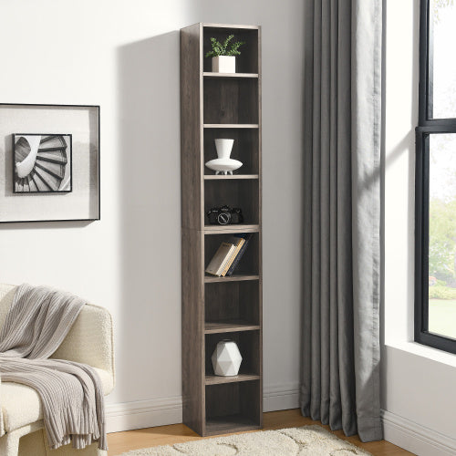 8 Tier Media Tower, CD DVD Slim Locker With Adjustable Shelves, High & Narrow Bookshelf Display Bookshelf, Suitable For Home Office, Multifunctional Double Deck Bookshelf