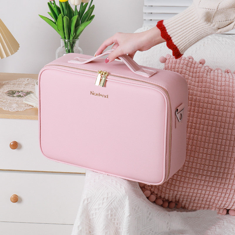Smart LED Cosmetic Case with Mirror – Large Capacity Portable Makeup Bag, Fashionable Travel Storage