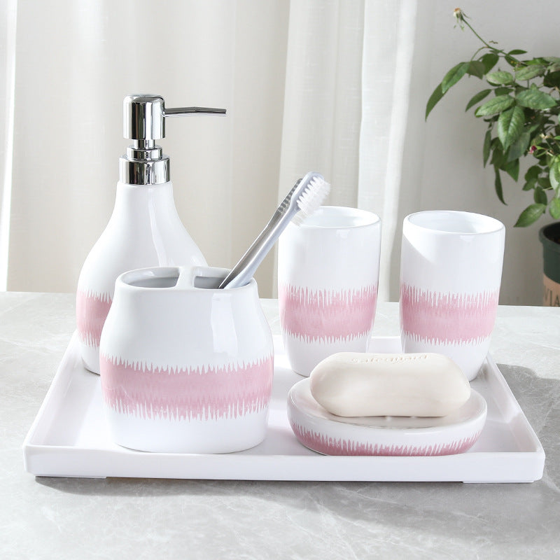 Premium Ceramic Wash Cup Set: 5-Piece Mouth Cup Set for Daily Hygiene - Enhance Your Bathroom Experience with this Stylish and Functional Set