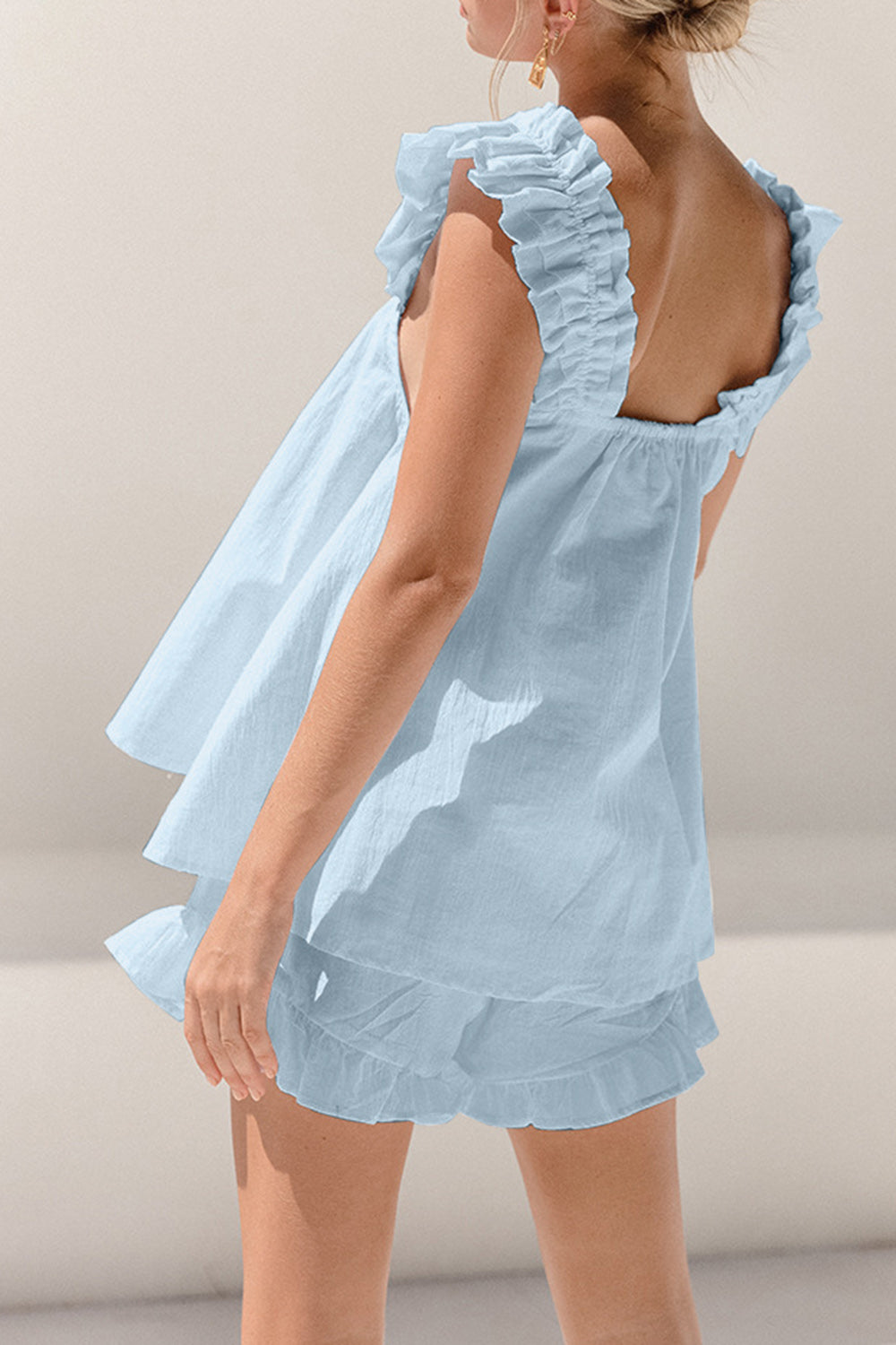 Ruffled Square Neck Top and Shorts Set – 2-Piece Summer Outfit for Women
