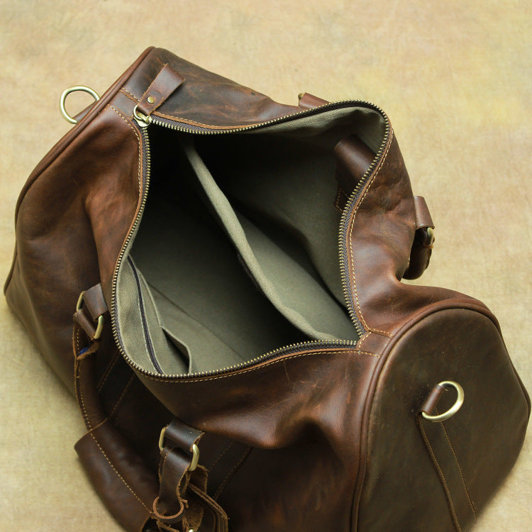 Men’s Genuine Leather Vintage Hand Travel Luggage Bag - Durable, Stylish, and Spacious