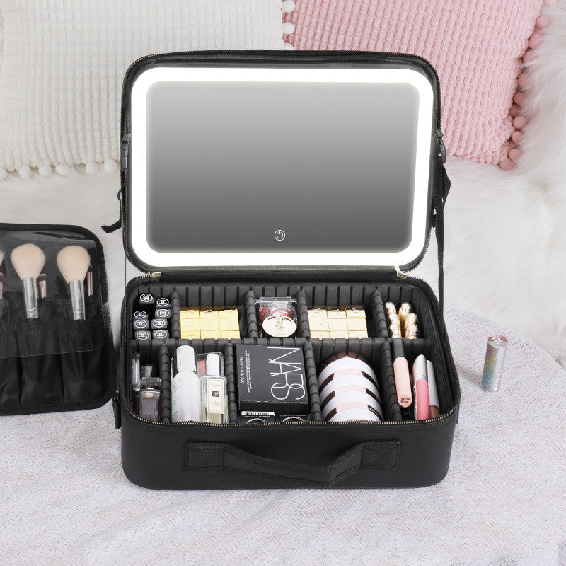 Smart LED Cosmetic Case with Mirror – Large Capacity Portable Makeup Bag, Fashionable Travel Storage