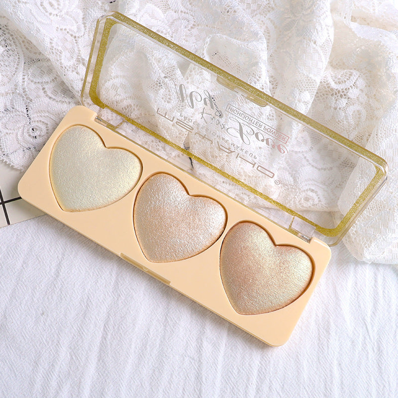 Three-color Love High-gloss Pearlescent Brightening Cute Girl Student Eye Shadow Repair Makeup Palette