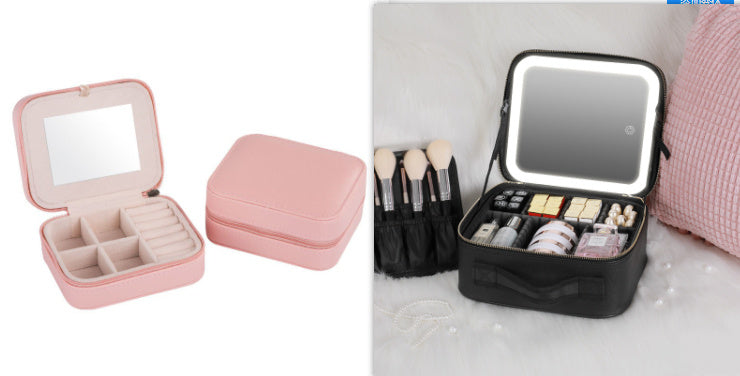 Smart LED Cosmetic Case with Mirror – Large Capacity Portable Makeup Bag, Fashionable Travel Storage