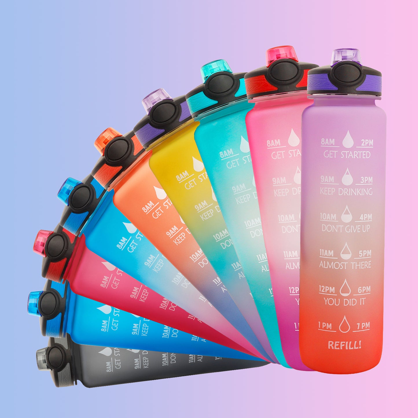 Motivational Water Bottle 1L Tritan with Time Marker, Bounce Cover for Cycling, Leakproof Cup - Ideal for Sports Fitness Bottles