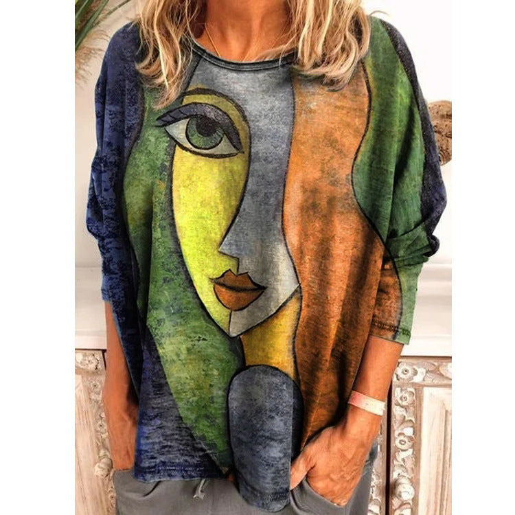 Face Art Long Sleeve T-shirt Fashion Top for Women
