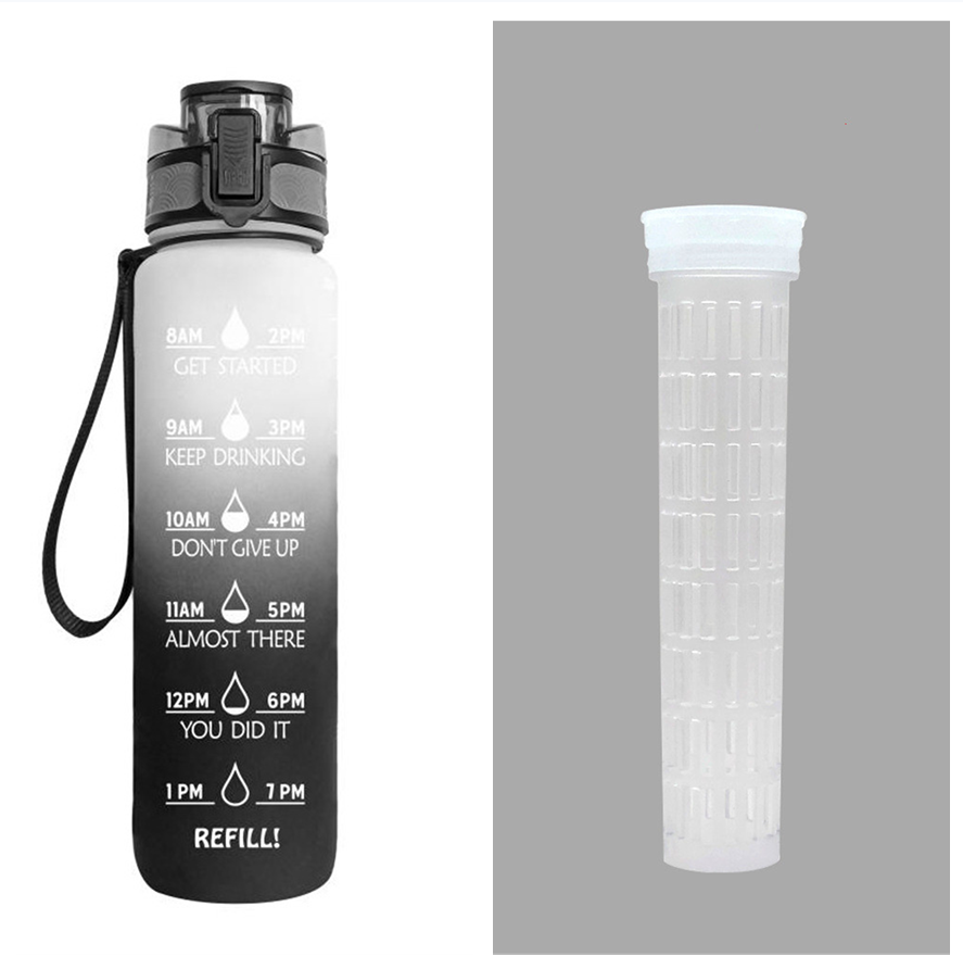 Motivational Water Bottle 1L Tritan with Time Marker, Bounce Cover for Cycling, Leakproof Cup - Ideal for Sports Fitness Bottles