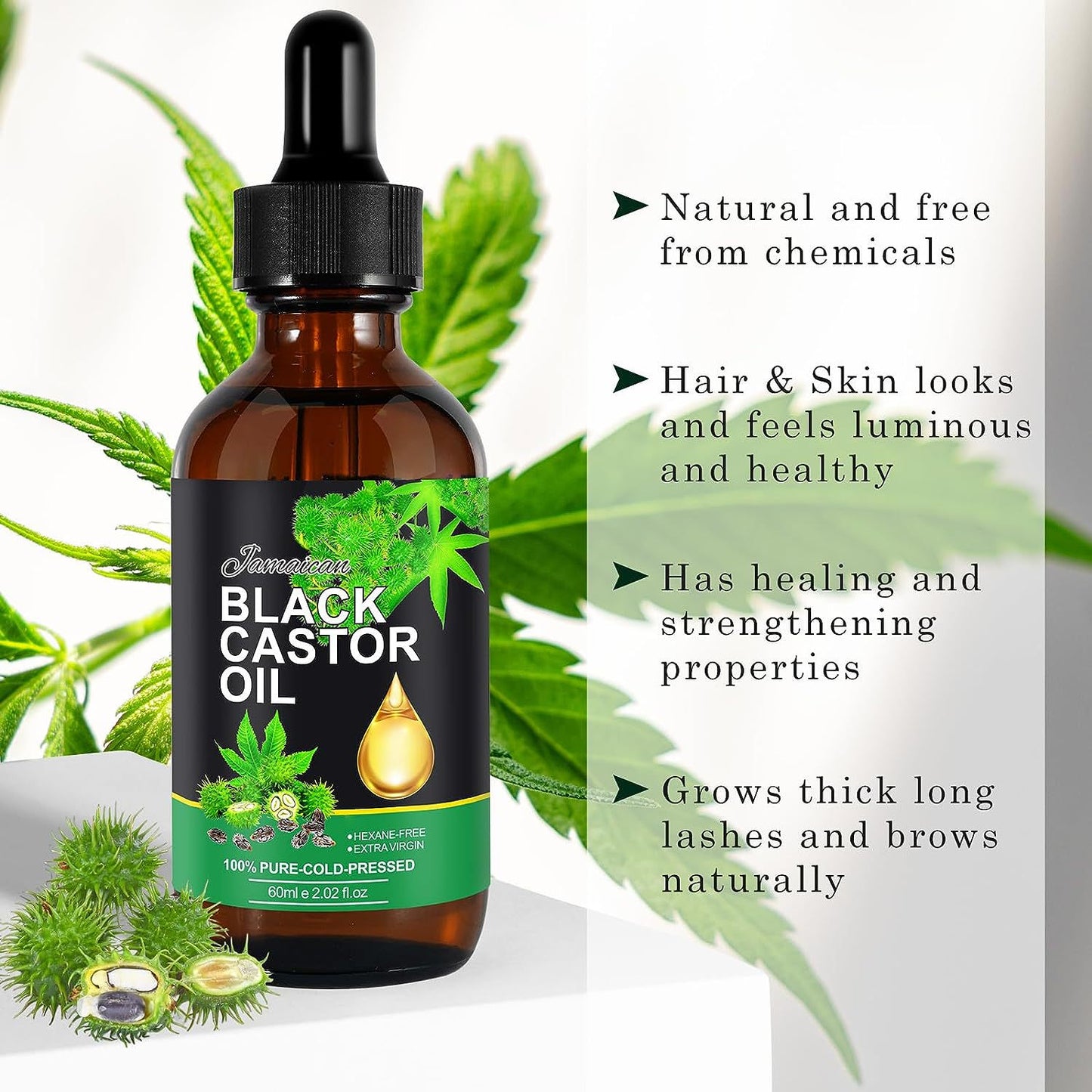 Black Castor Oil for Hair Care - Essential Oil Massage Oil for Healthy Hair Growth