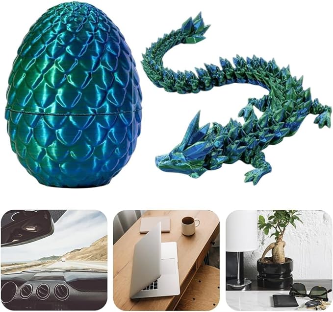 Flexible Joints Dragon in Egg Crystal Sculpture - 3D Printed Dragon Toy for Home and Office Decor