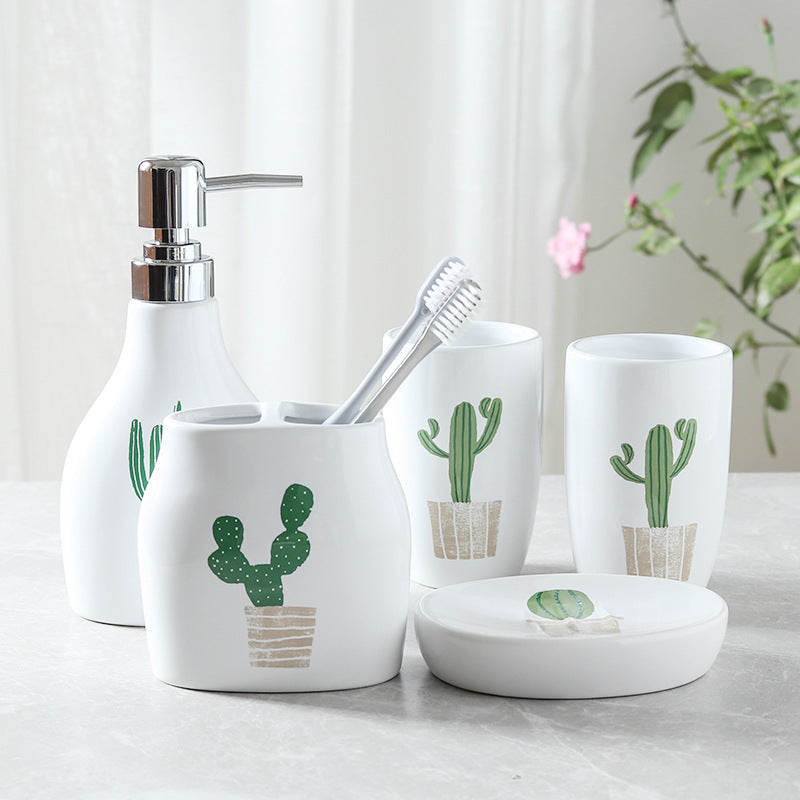 Premium Ceramic Wash Cup Set: 5-Piece Mouth Cup Set for Daily Hygiene - Enhance Your Bathroom Experience with this Stylish and Functional Set