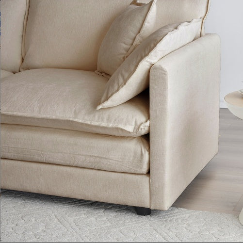 Modern Fabric Loveseat Sofa Couch For Living Room, Upholstered Large Size Deep Seat 2-Seat Sofa With 4 Pillows ,Beige Chenille