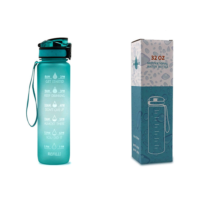 Motivational Water Bottle 1L Tritan with Time Marker, Bounce Cover for Cycling, Leakproof Cup - Ideal for Sports Fitness Bottles