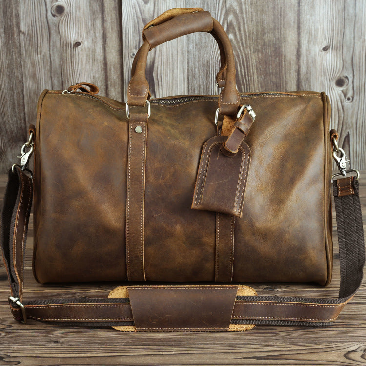 Men’s Genuine Leather Vintage Hand Travel Luggage Bag - Durable, Stylish, and Spacious