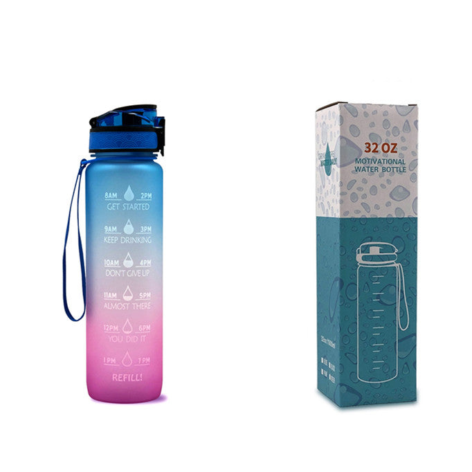 Motivational Water Bottle 1L Tritan with Time Marker, Bounce Cover for Cycling, Leakproof Cup - Ideal for Sports Fitness Bottles