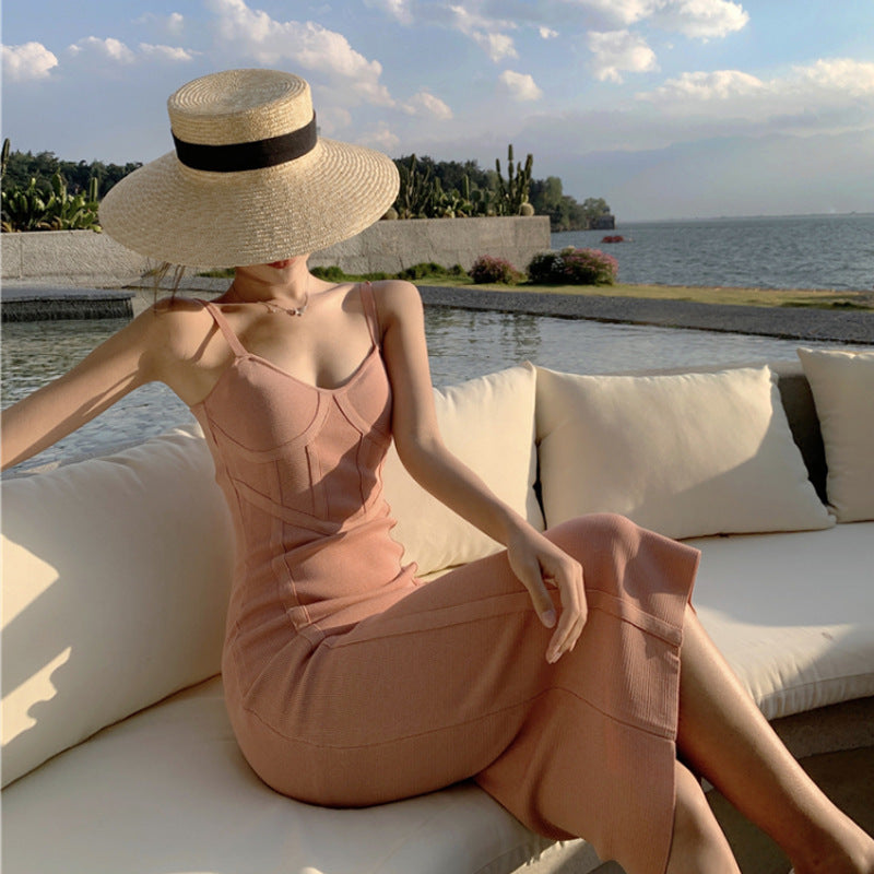Temperament Solid Color Mid-length Dress