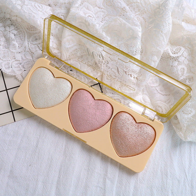 Three-color Love High-gloss Pearlescent Brightening Cute Girl Student Eye Shadow Repair Makeup Palette
