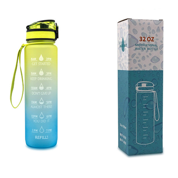 Motivational Water Bottle 1L Tritan with Time Marker, Bounce Cover for Cycling, Leakproof Cup - Ideal for Sports Fitness Bottles