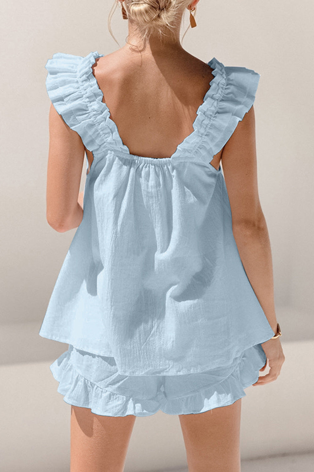 Ruffled Square Neck Top and Shorts Set – 2-Piece Summer Outfit for Women