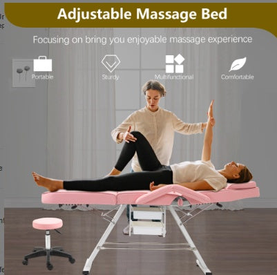 Adjustable 3-Section Massage Salon Chair with Hydraulic Stool & Trays – Multi-Purpose Esthetician Facial Bed for Spa, Beauty, Barber Shops – Pink