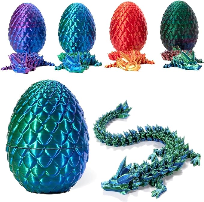 Flexible Joints Dragon in Egg Crystal Sculpture - 3D Printed Dragon Toy for Home and Office Decor