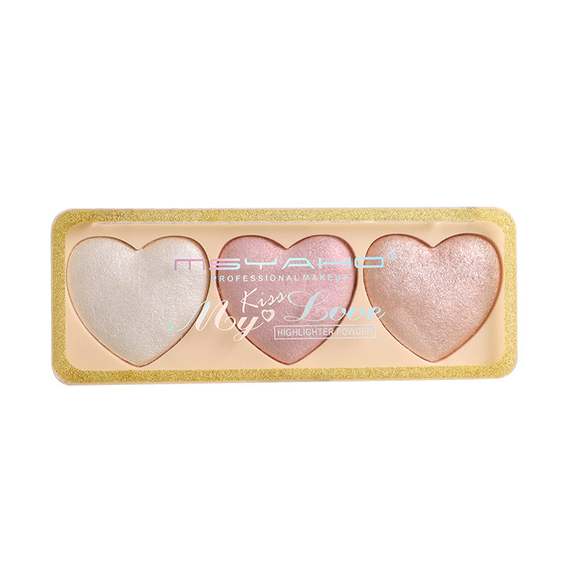 Three-color Love High-gloss Pearlescent Brightening Cute Girl Student Eye Shadow Repair Makeup Palette