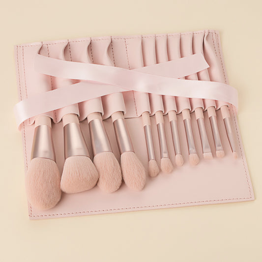 Luxury Pink Makeup Brush Set for Girls – 11-Piece Professional Kit with Ribbon Bag & Wooden Handles