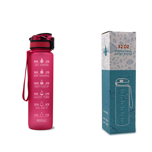 Motivational Water Bottle 1L Tritan with Time Marker, Bounce Cover for Cycling, Leakproof Cup - Ideal for Sports Fitness Bottles