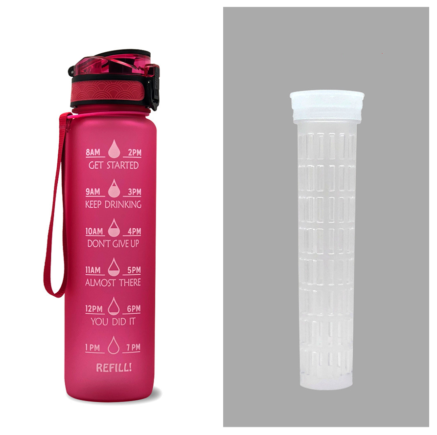Motivational Water Bottle 1L Tritan with Time Marker, Bounce Cover for Cycling, Leakproof Cup - Ideal for Sports Fitness Bottles