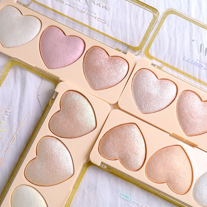 Three-color Love High-gloss Pearlescent Brightening Cute Girl Student Eye Shadow Repair Makeup Palette