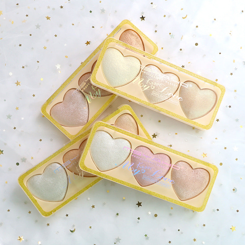 Three-color Love High-gloss Pearlescent Brightening Cute Girl Student Eye Shadow Repair Makeup Palette