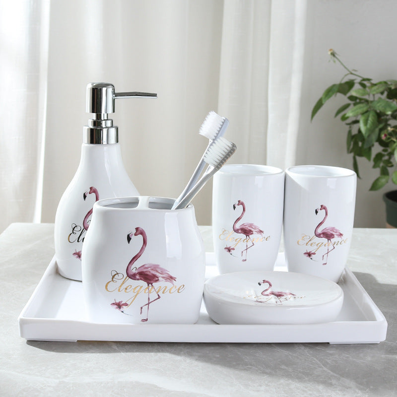 Premium Ceramic Wash Cup Set: 5-Piece Mouth Cup Set for Daily Hygiene - Enhance Your Bathroom Experience with this Stylish and Functional Set