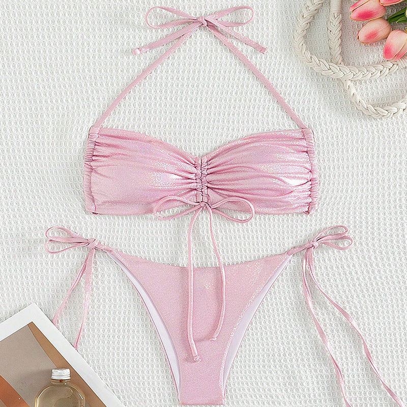 High-Visibility Women's Bikini: Reflective Drawstring Straps for Style at the Beach or Pool