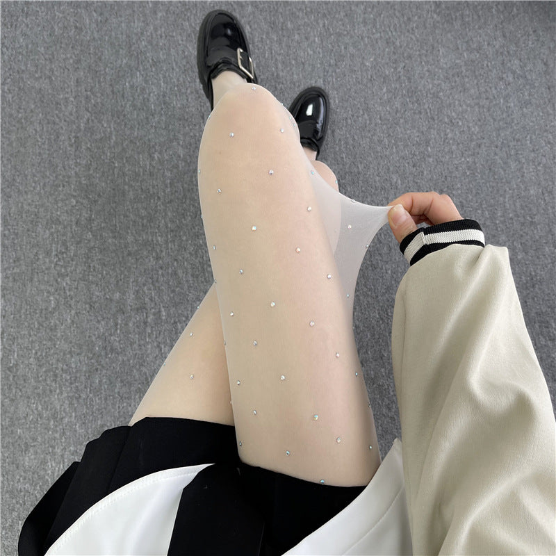 One Size Black With Diamond Silk Screen Red Shiny Rhinestone Pantyhose Thin Anti-hook Pantyhose