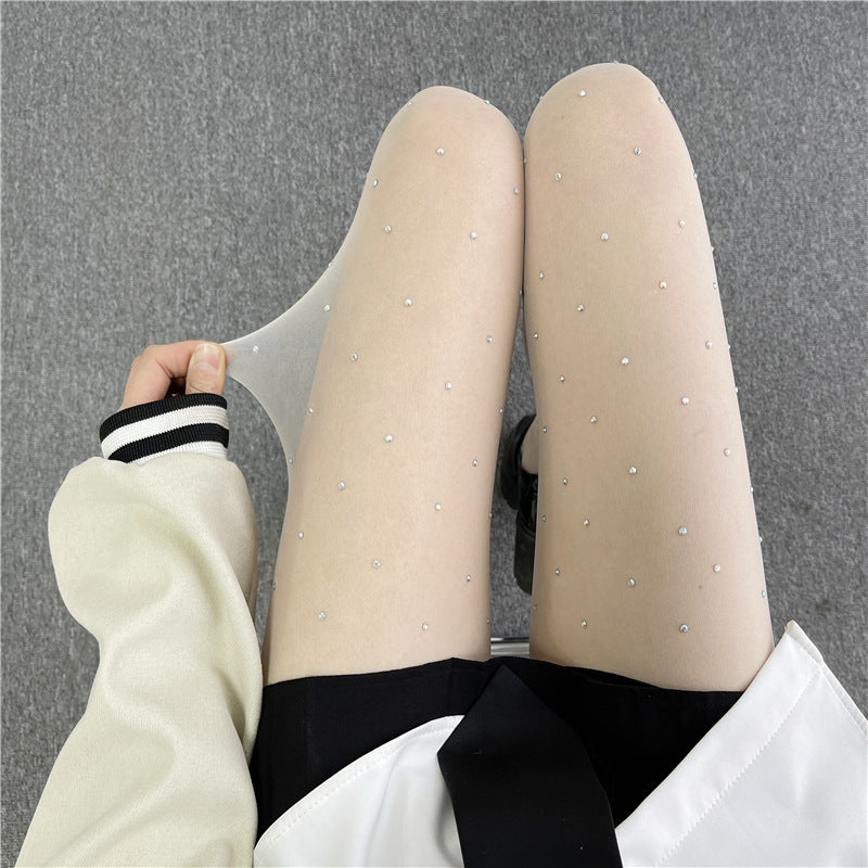 One Size Black With Diamond Silk Screen Red Shiny Rhinestone Pantyhose Thin Anti-hook Pantyhose